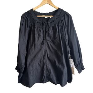 Caffe Marrakesh Embroidered Cotton Long Sleeve Top Black XL